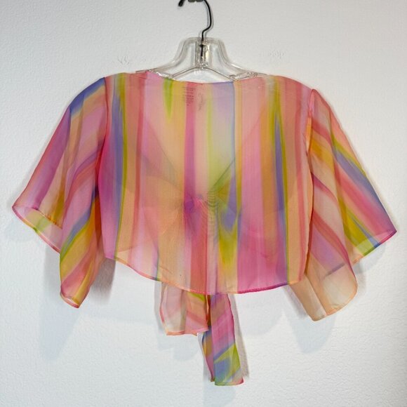 Beach Bunny Crop Sheer Top Blouse Pink Orange Medium - Picture 4 of 5